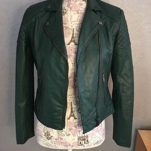 Moto jacket, vegan leather, forest green.